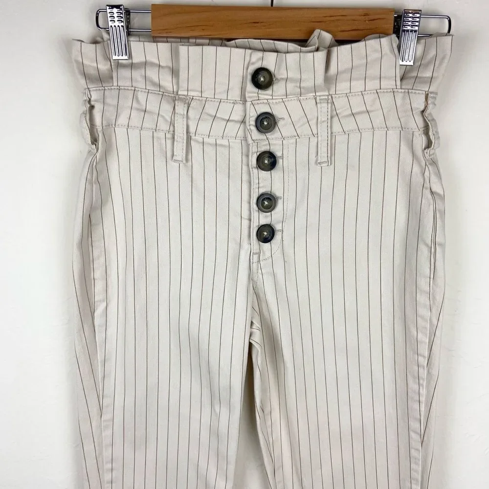 Free People Montella High-Rise Paperbag Pinstripe Jeans - Cream